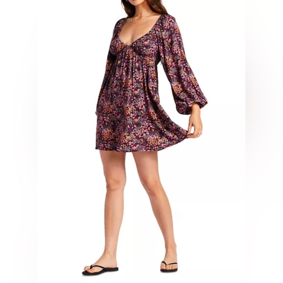 Roxy Sweetest Shores Puff Sleeve Women’s Dress Size L - Picture 2 of 7